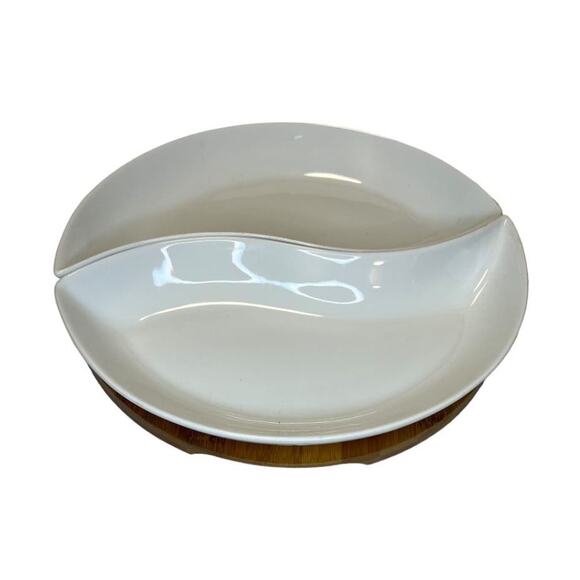 Bamboo Party by Gorham Porcelain Two Part Relish Serving Piece Bamboo Stand - Picture 2 of 13